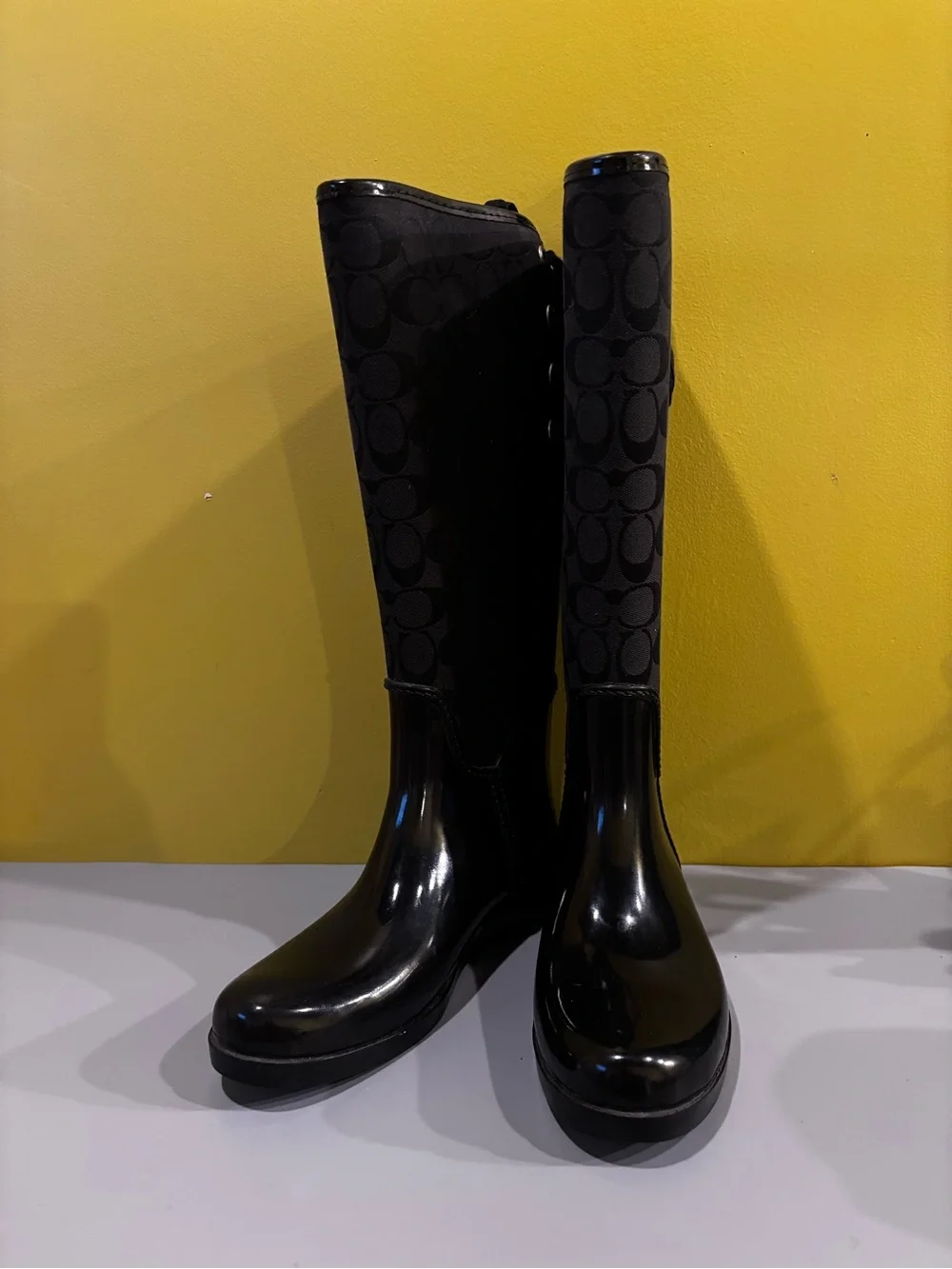Coach Black Signature Knee-High Rain Boots